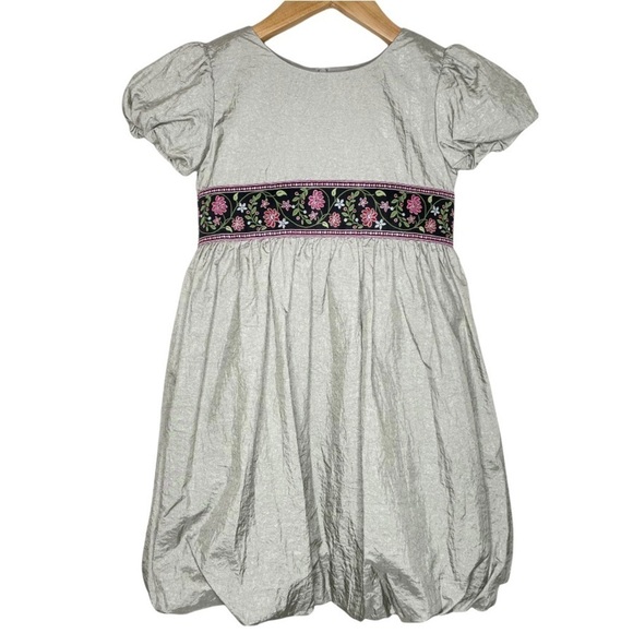 Hanna Andersson dressy metallic puff sleeve bubble hem dress sz 5